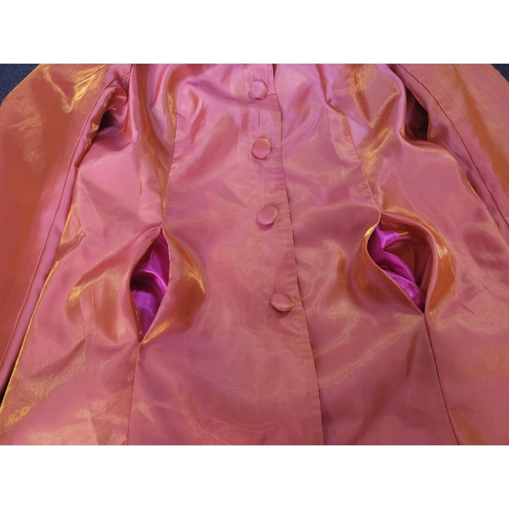 UBU 90's Y2K Metallic Orange Yellow Shift Shiny Mid Length Light Trench Coat M - Picture 10 of 15
